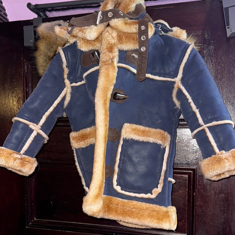 Kids Blue and Tan Fur-Lined Sherpa Jacket
